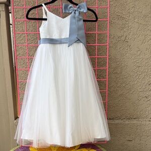 Elegant Azazie White and Gray Kids Dress with Matching Hair Clip